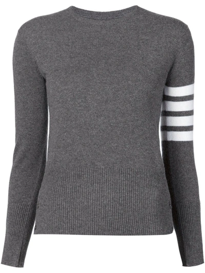 Thom Browne Crew Neck Pullover With White 4-bar Stripe In Grey Cashmere