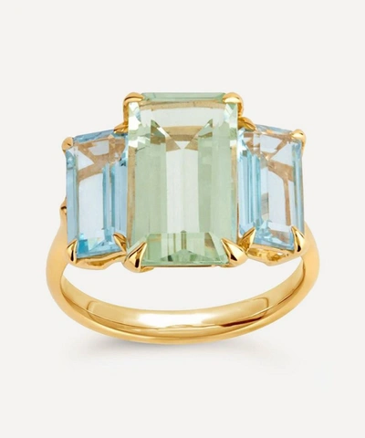 Dinny Hall Gold Plated Vermeil Silver Trinny Trilogy Green Amethyst And Blue Topaz Ring