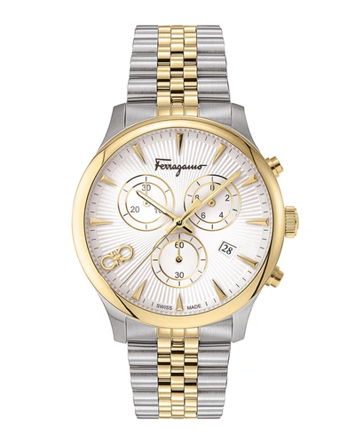 Ferragamo Duo Stainless Steel & Yellow Goldplated Chronograph Watch In Gray/yellow