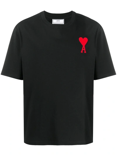 Ami Alexandre Mattiussi Ami De Coeur-logo Cotton T-shirt In Black