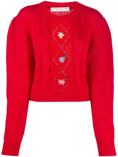Alessandra Rich Wool Mini Sweater With Floral Details In Red