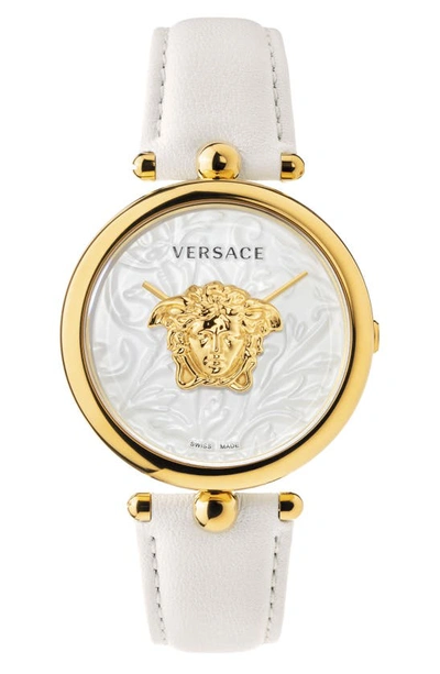 Versace Palazzo Empire Ip White & Goldtone Leather Strap Watch