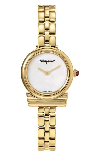 Ferragamo Gancio Bracelet Watch, 22mm In Gold/ Mother Of Pearl