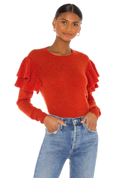 Autumn Cashmere Double Ruffle Crew Sweater In Paprika