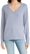 Vince Weekend V Neck Cashmere Blend Sweater In Piero Blue