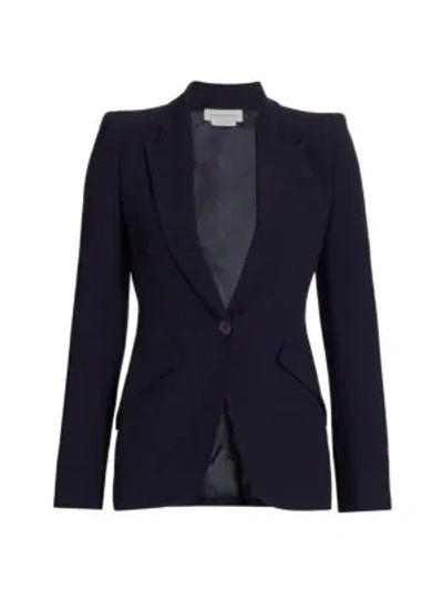 Alexander Mcqueen Peak Shoulder Blazer In Navy