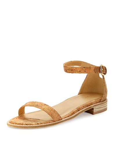 Stuart Weitzman Nudistflat Cork Ankle-wrap Sandal In Neutral