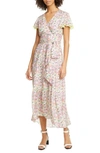 Tanya Taylor Liza Floral Flutter-sleeve Wrap Dress In Confetti Ivory