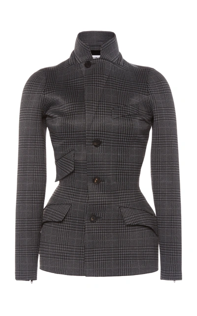 Balenciaga Waist-trainer Prince Of Wales Checked Jersey Blazer In Grey