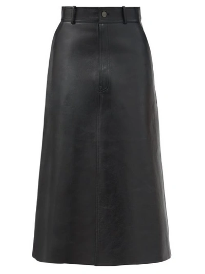Balenciaga Leather A-line Midi Skirt In Black