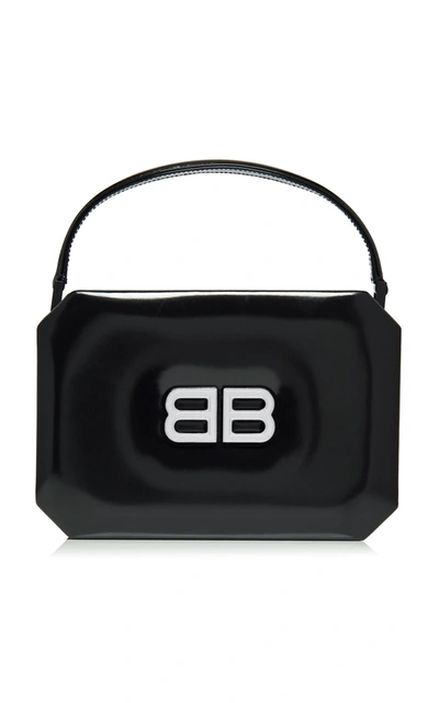 Balenciaga Logo Patent Leather Top Handle Bag In Black