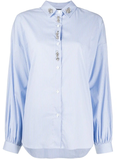 Ermanno Ermanno Crystal-embellished Pinstripe Shirt In Blue
