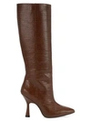 Stuart Weitzman Parton Crocodile-embossed Leather Knee-high Boots In Coffee