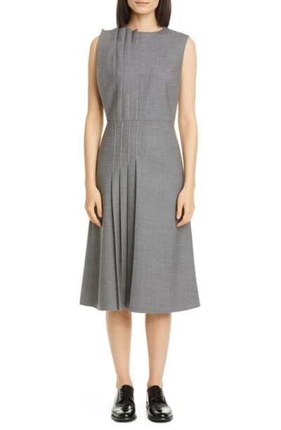 Partow Lydia Asymmetrical Pleat Stretch Wool Midi Dress In Steel Gray