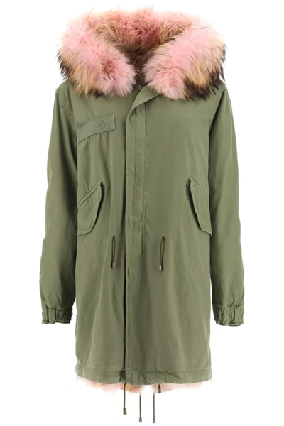 Mr & Mrs Italy Army Coyote Fur Long Parka Jacket In Green
