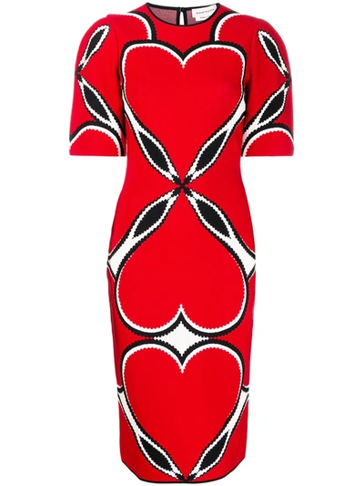 Alexander Mcqueen Heart Intarsia Fitted Dress In Red,white,black