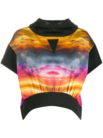 No Ka'oi Abstract-print Short-sleeved Performance Hoodie In Black