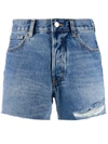 Anine Bing Gina Ripped Denim Shorts In Blue