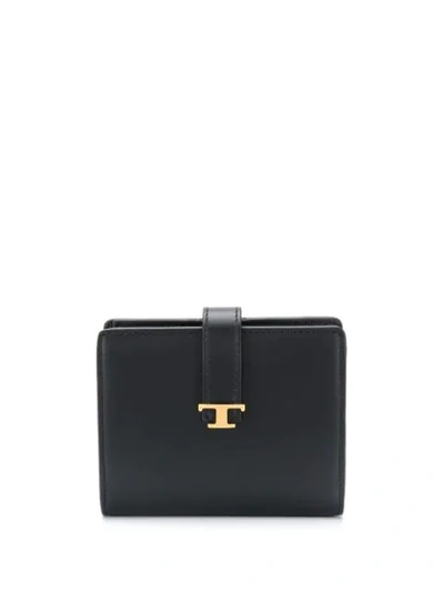 Tod's Leather Foldover Wallet In Black