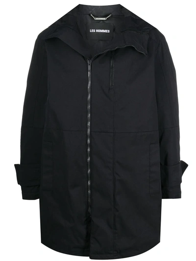 Les Hommes Oversize Parka Coat In Black