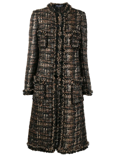 Dolce & Gabbana Bouclé Tweed Mid-length Coat In Brown