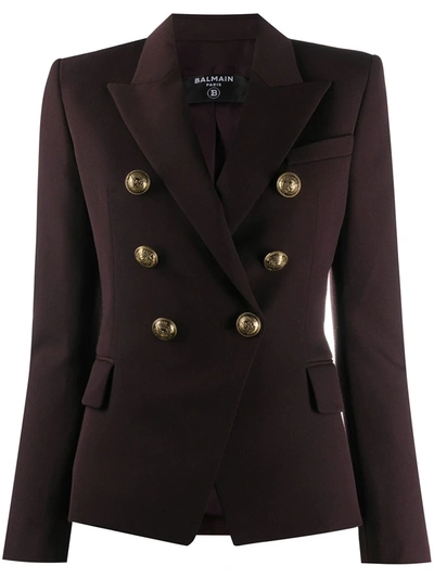 Balmain Fitted Double-breasted Blazer In Purple