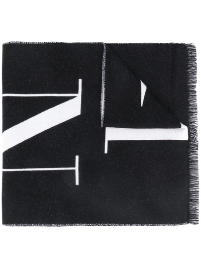 Valentino Vltn Logo Knit Scarf In Black
