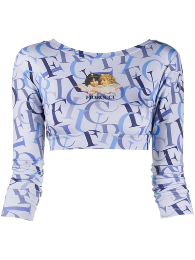 Fiorucci Logo-print Crop Top In Blue