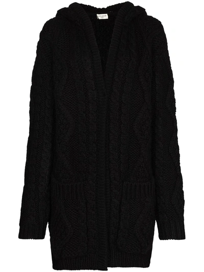 Saint Laurent Chunky Cable-knit Cardigan In Black