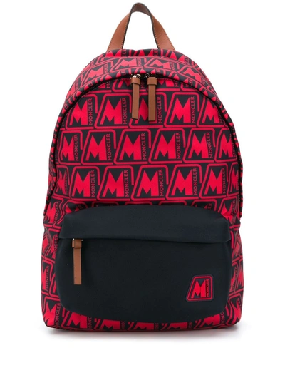 Moncler Pierrick All-over Logo Backpack In Red