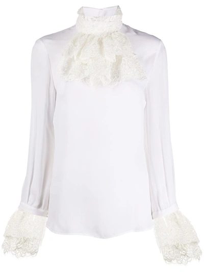 Moschino Ruffled-collar Silk Blouse In White