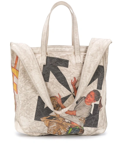 Off-white Arrow Skeleton Canvas Tote Bag In Neutrals