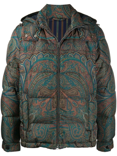 Etro Paisley Padded Jacket In Green