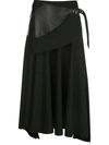 Proenza Schouler Wool Midi Skirt W/ Faux Leather Belt In Black