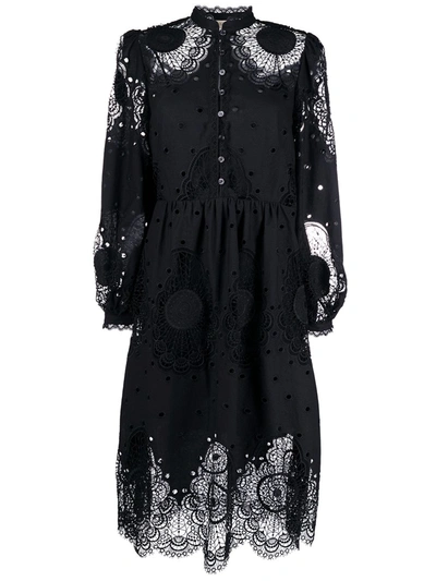 Temperley London Cotton Blend Lace Midi Dress In Black