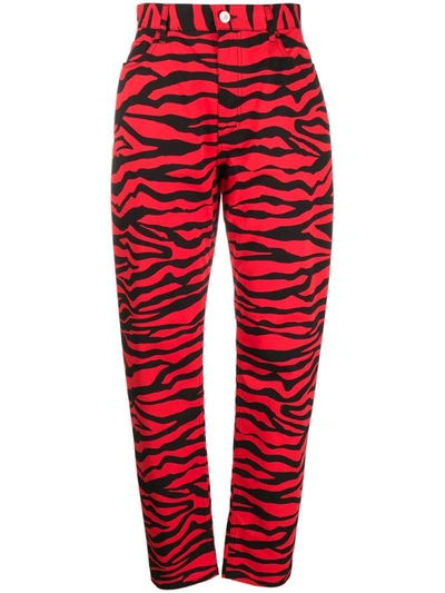 Attico Zebra Print Cotton Denim Slouchy Pants In Red,black