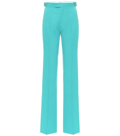 Attico Belted High-waist Tailored Trousers In Blue