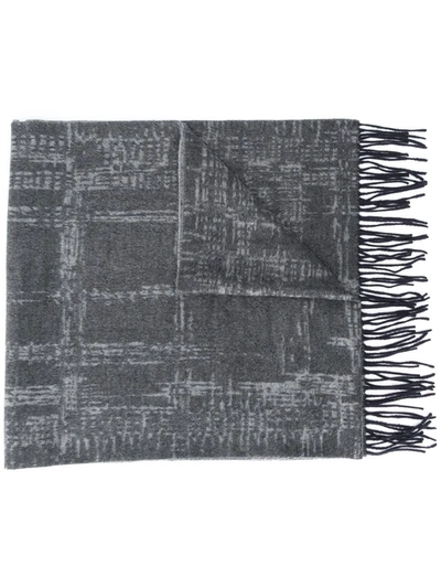 Ermenegildo Zegna Embroidered-logo Fringed Scarf In Grey