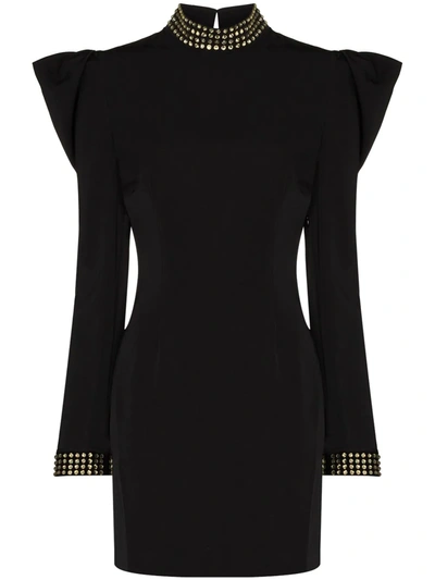 De La Vali Baltimore Open-back Crystal-embellished Twill Mini Dress In Black