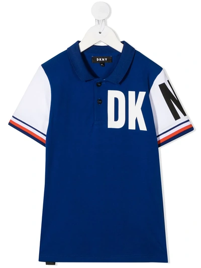 Dkny Kids' Colour Block Polo Shirt In Blue