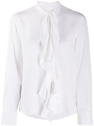 Barba Ruffle Front Pussy-bow Shirt In White