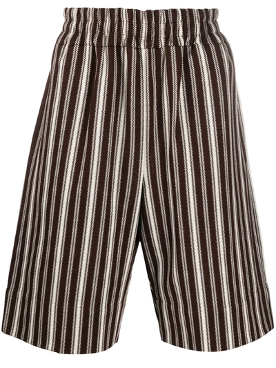 Jil Sander Striped Knee-length Shorts In Brown