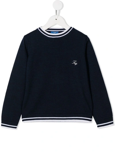 Fay Teen Embroidered Logo Knit Jumper In Blue