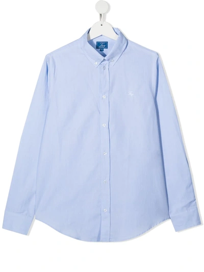 Fay Teen Button-down Shirt In Blue