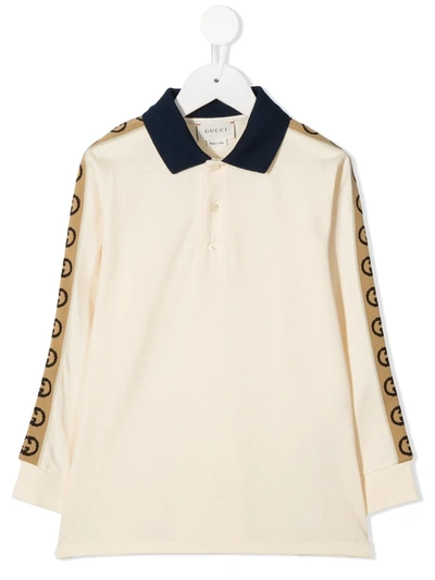 Gucci Kids' Little Boy's & Boy's Logo-trim Long-sleeve Polo Shirt In White