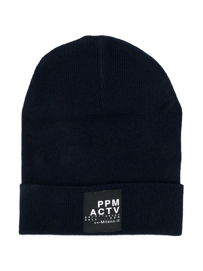 Paolo Pecora Kids' Ribbed Knit Logo Patch Beanie In Blue