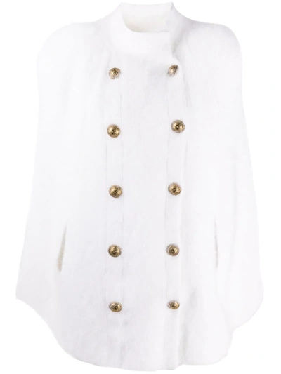 Balmain Double-breasted Wool Cape In White