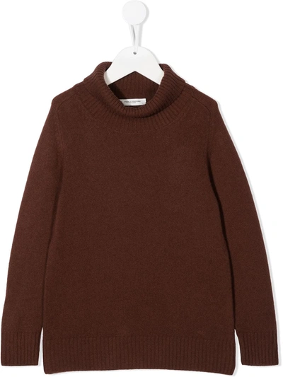 Paolo Pecora Kids' Logo Patch Roll Neck Jumper In Brown