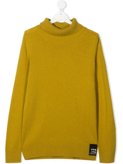 Paolo Pecora Teen Logo Patch Roll Neck Jumper In Yellow
