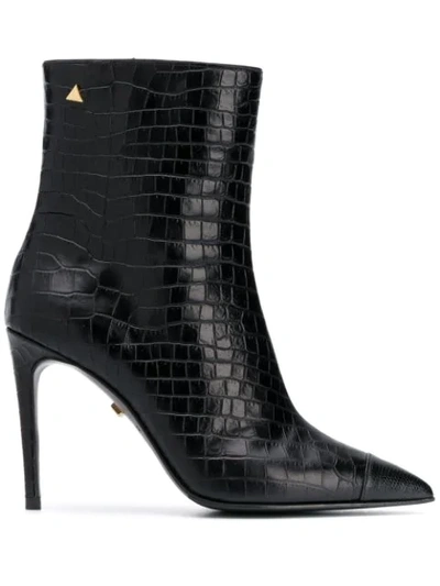 Greymer Crocodile-effect Ankle Boots In Black